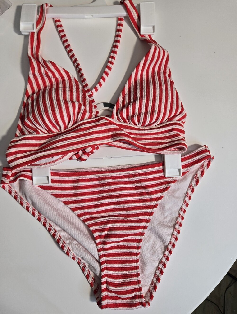 Xhilaration Red White Striped Bikini Set Medium 4-6 Cheeky NWT